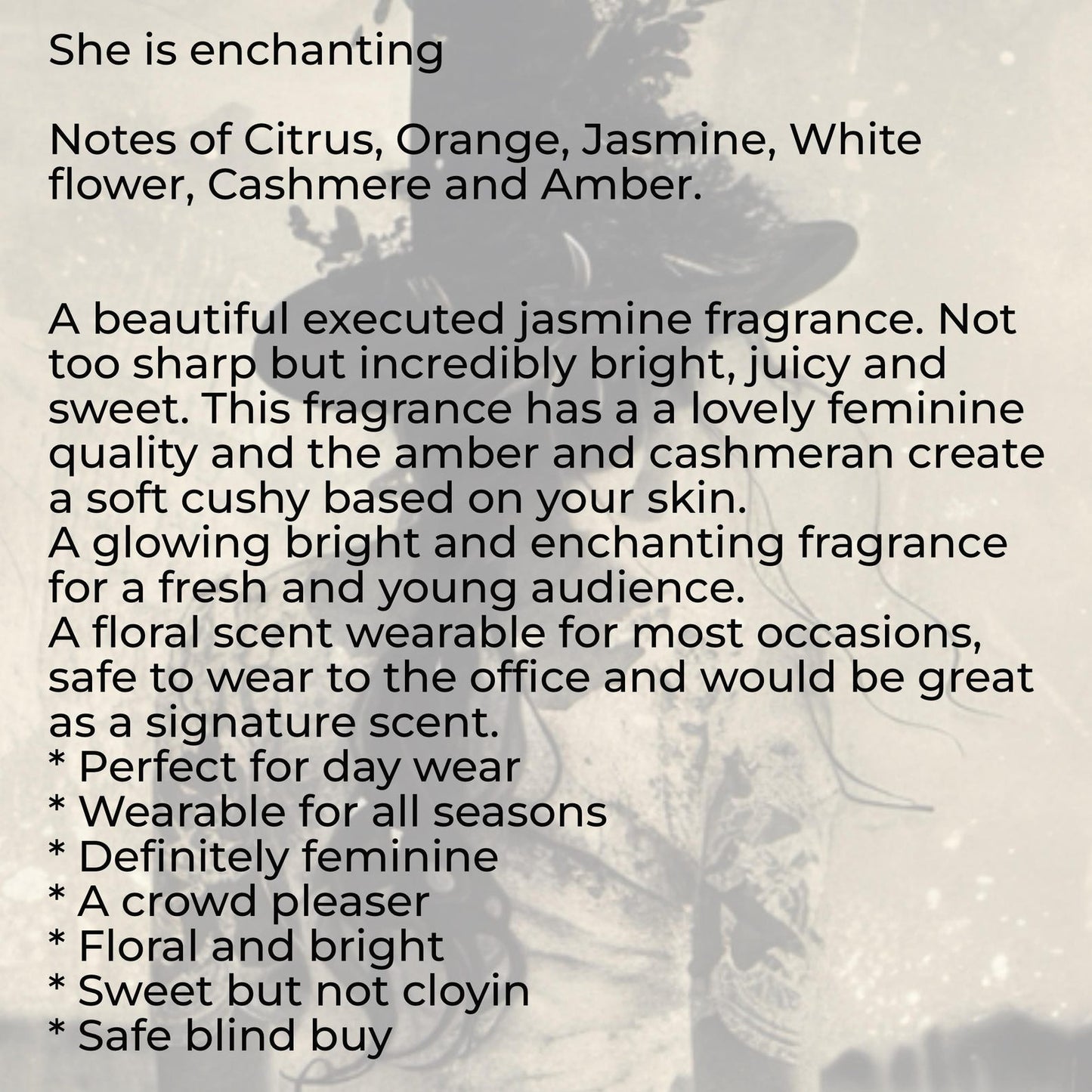 She is Enchanting Handcrafted Floral Perfume | Citrus, Orange, Jasmine, Amber & Cashmeran | Artisan Feminine Fragrance