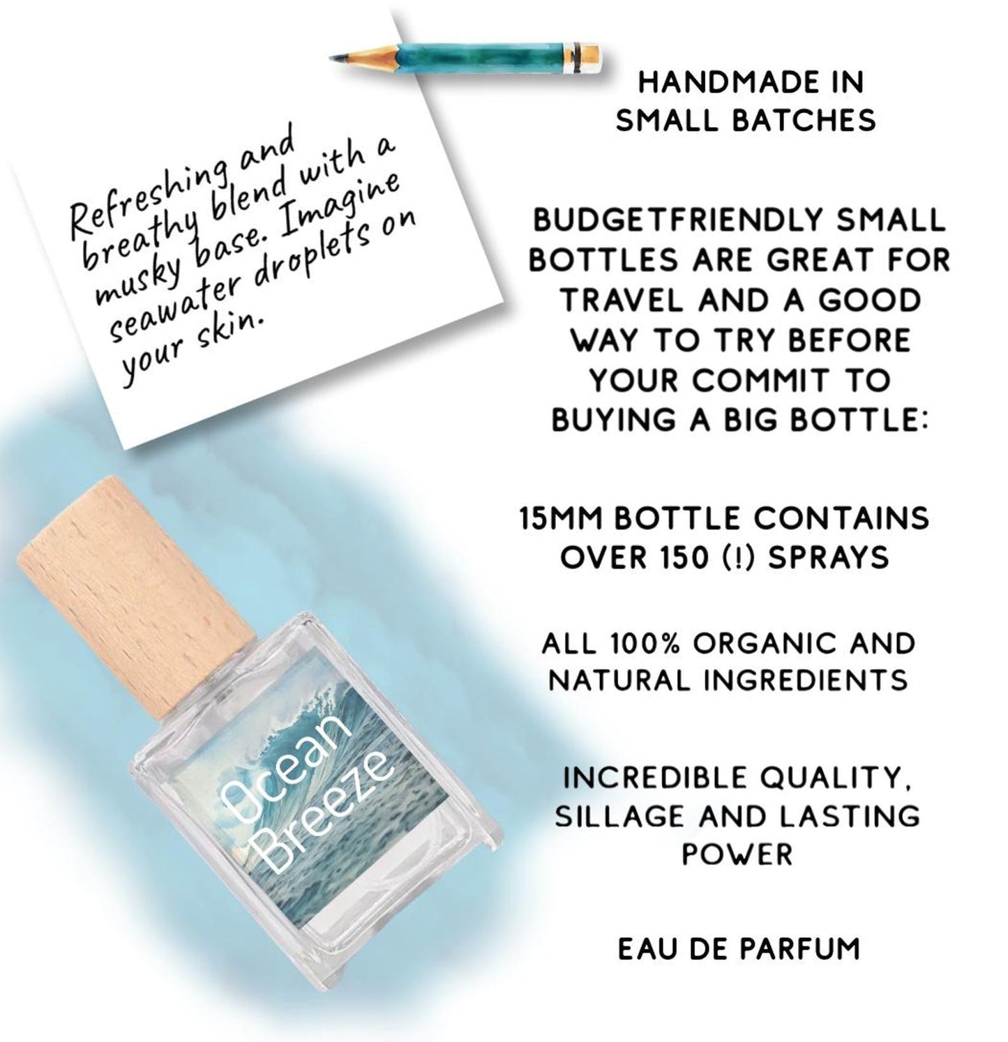 Ocean Breeze Perfume | Handcrafted Aquatic Fragrance with Bergamot, Neroli, Hyacinth, Cedarwood & Musk | Fresh Aquatic Scent