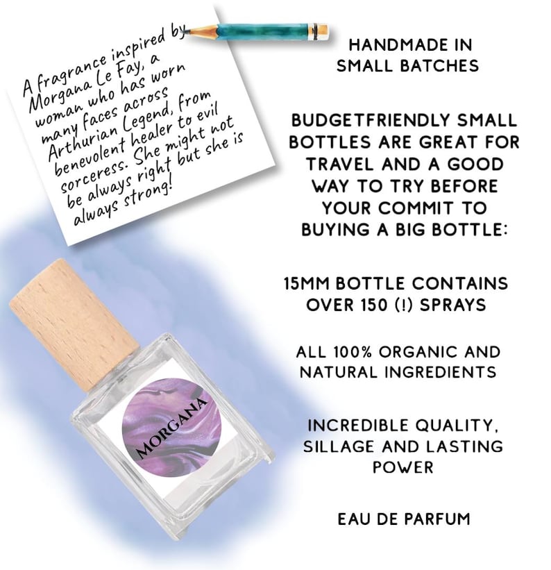 Handmade Morgana Perfume: Mystical Magnolia, Tuberose, Oud Vanilla and Cederwood, Inspired by Morgana Raven Queen