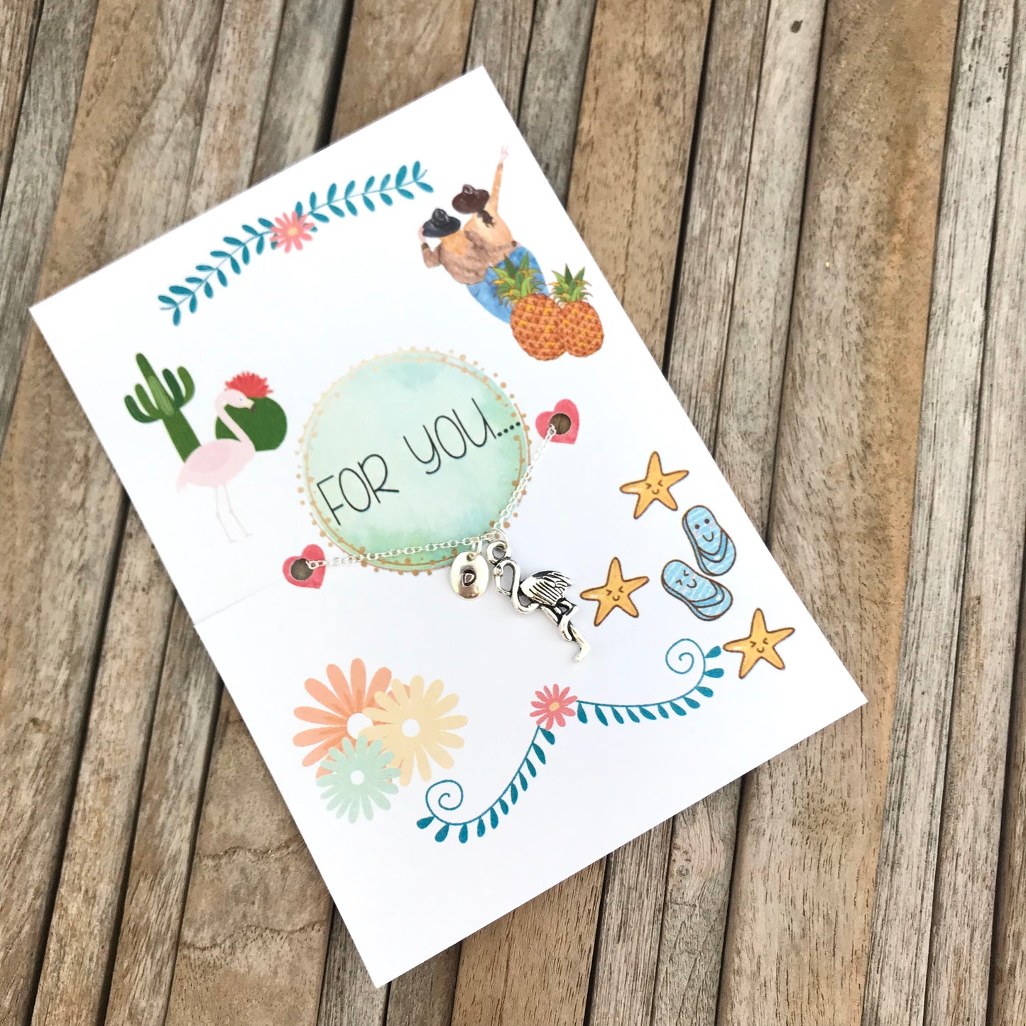 Custom flamingo necklace with initial charm, Gift for teenager, Teenager necklace