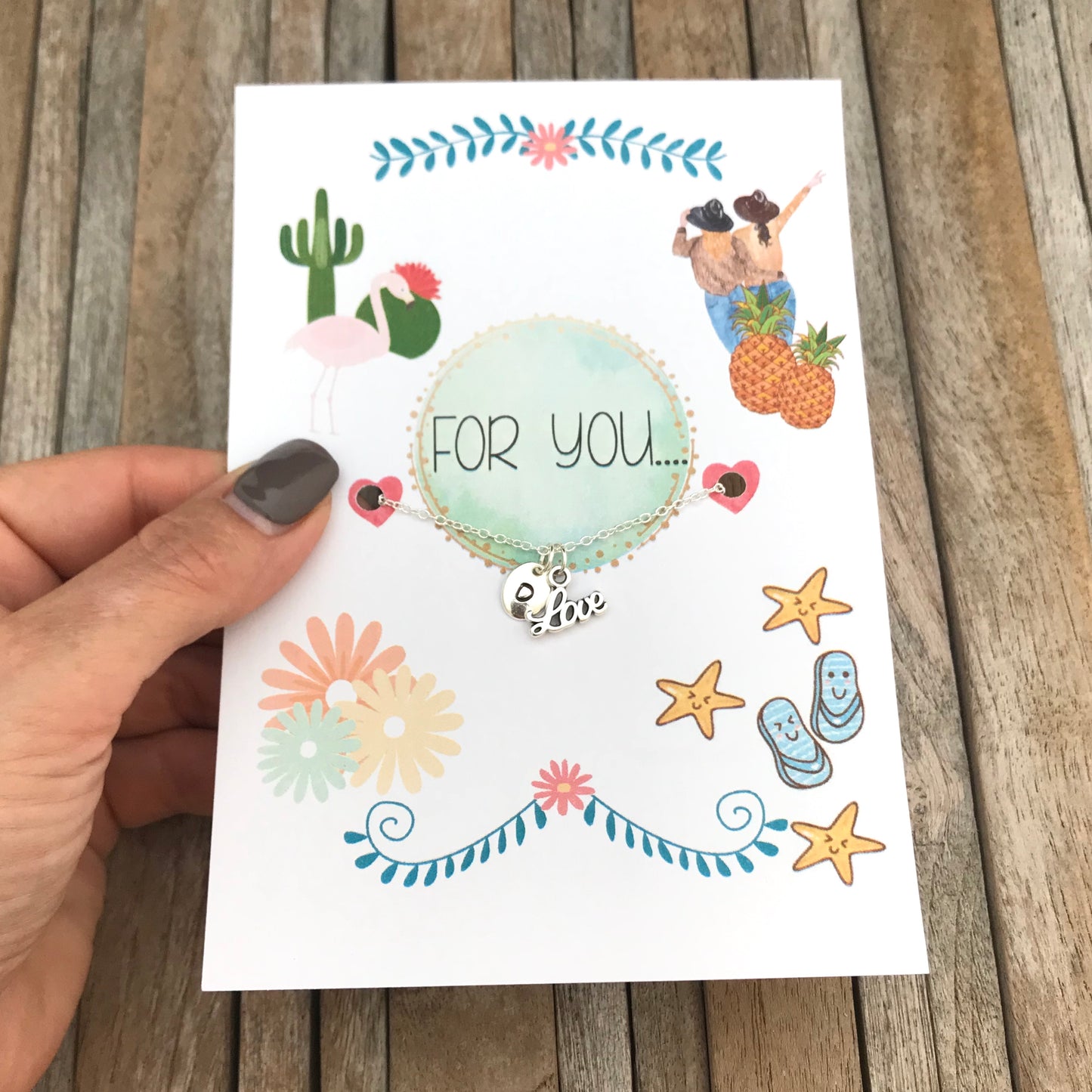 Customized Valentine's Day necklace with hand stamped initial charm, Love charm