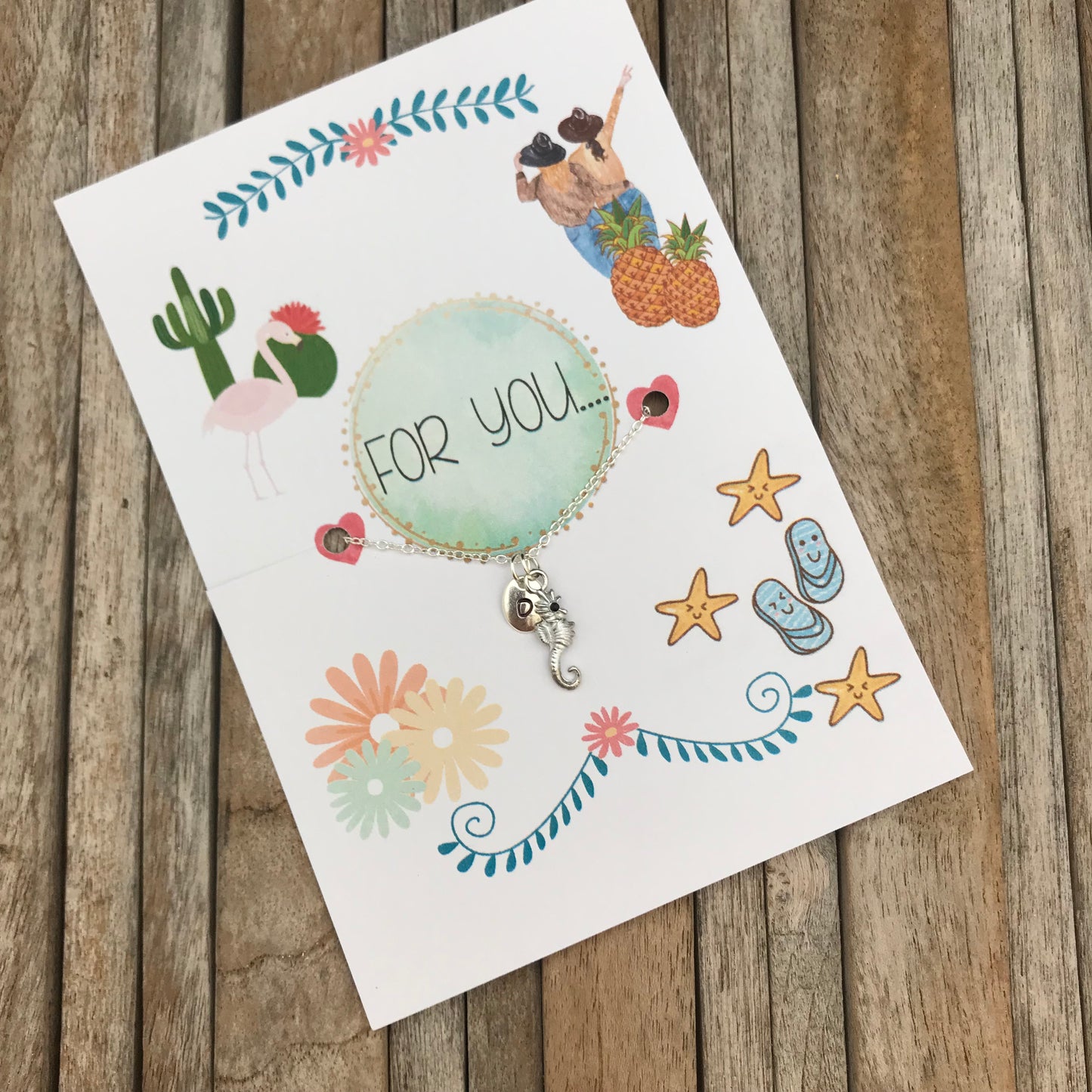 See horse necklace with hand stamped initial charm