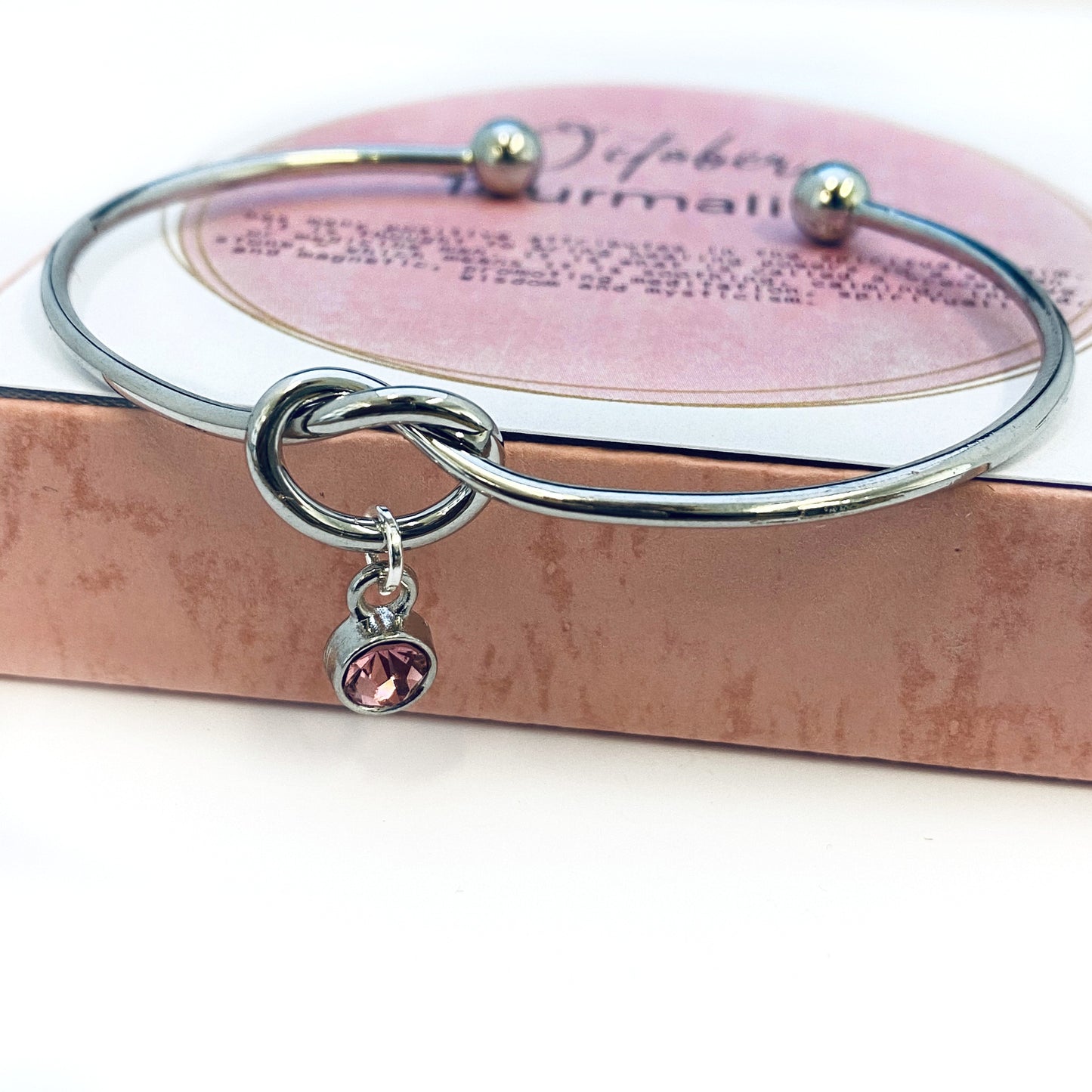 Geboortesteen armband, oktober armband cadeau, liefdesknoop, gepersonaliseerd bruidsmeisje cadeau, toermalijn charme, bruidsmeisje armband, zilveren knoop