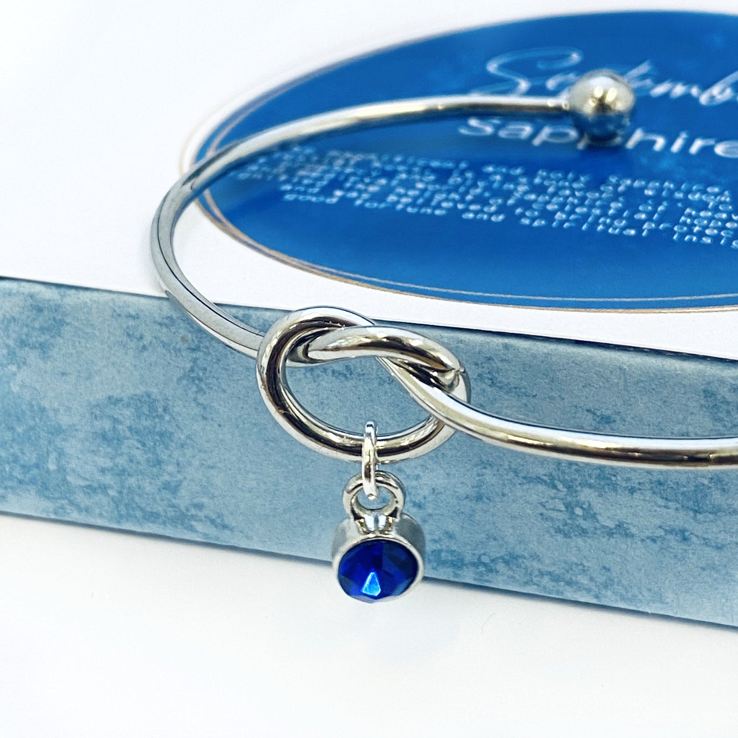 TIE THE KNOT Bracelet, September Birthday Gift, Love Knot, Personalized Bridesmaid Gift, Bridesmaid Box Idea, Birthstone Charm Bracelet