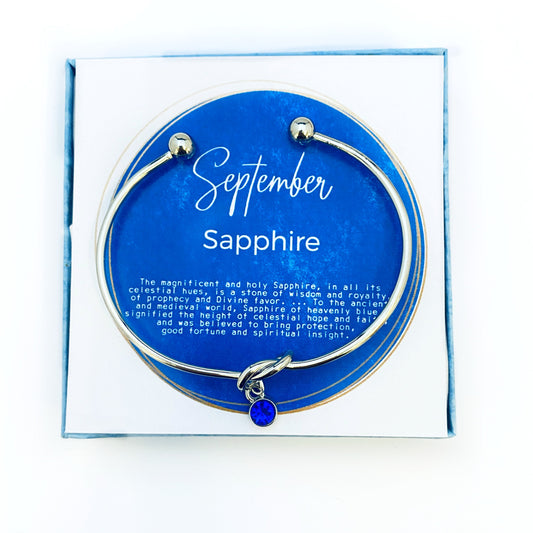 TIE THE KNOT Bracelet, September Birthday Gift, Love Knot, Personalized Bridesmaid Gift, Bridesmaid Box Idea, Birthstone Charm Bracelet