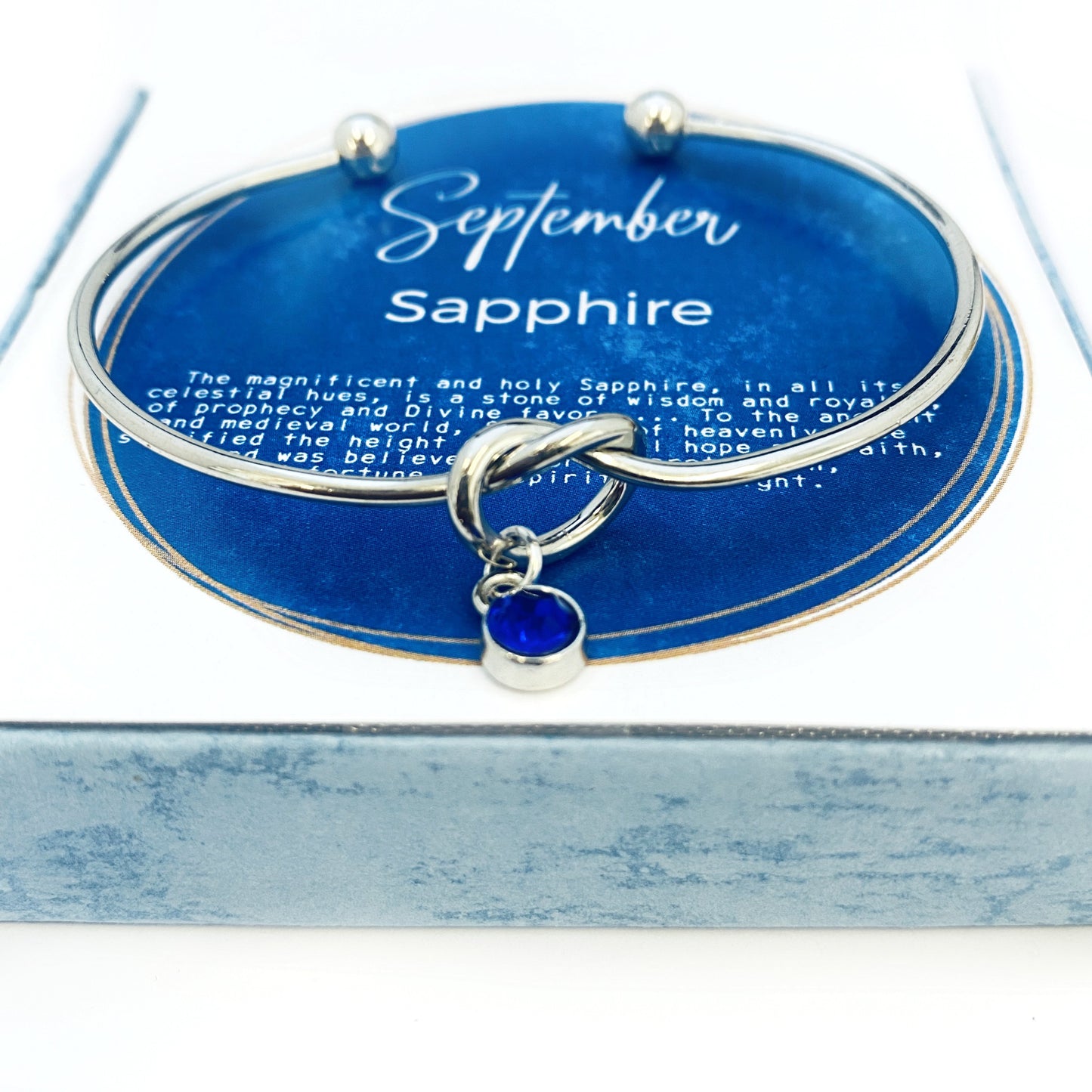 TIE THE KNOT Bracelet, September Birthday Gift, Love Knot, Personalized Bridesmaid Gift, Bridesmaid Box Idea, Birthstone Charm Bracelet