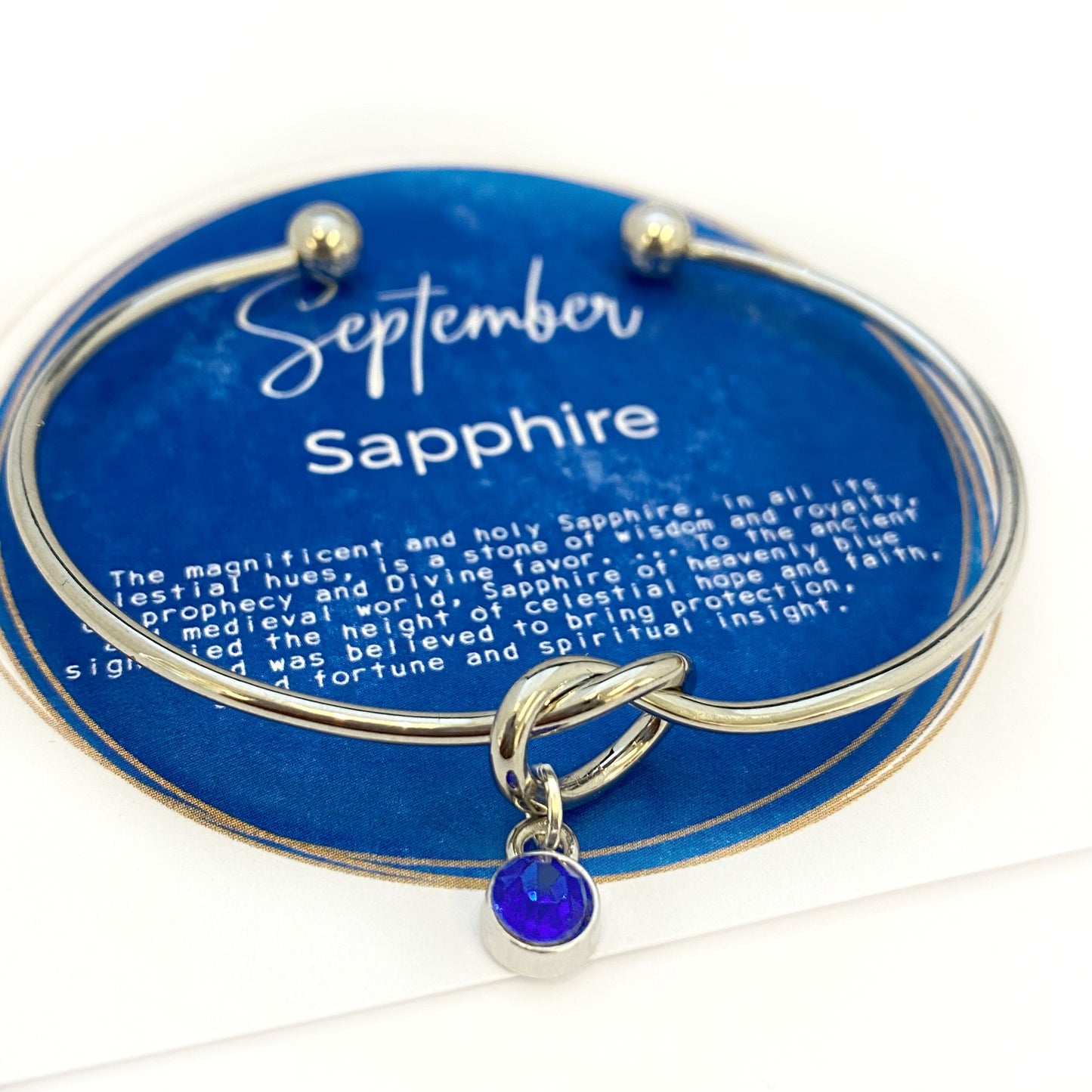 TIE THE KNOT Bracelet, September Birthday Gift, Love Knot, Personalized Bridesmaid Gift, Bridesmaid Box Idea, Birthstone Charm Bracelet