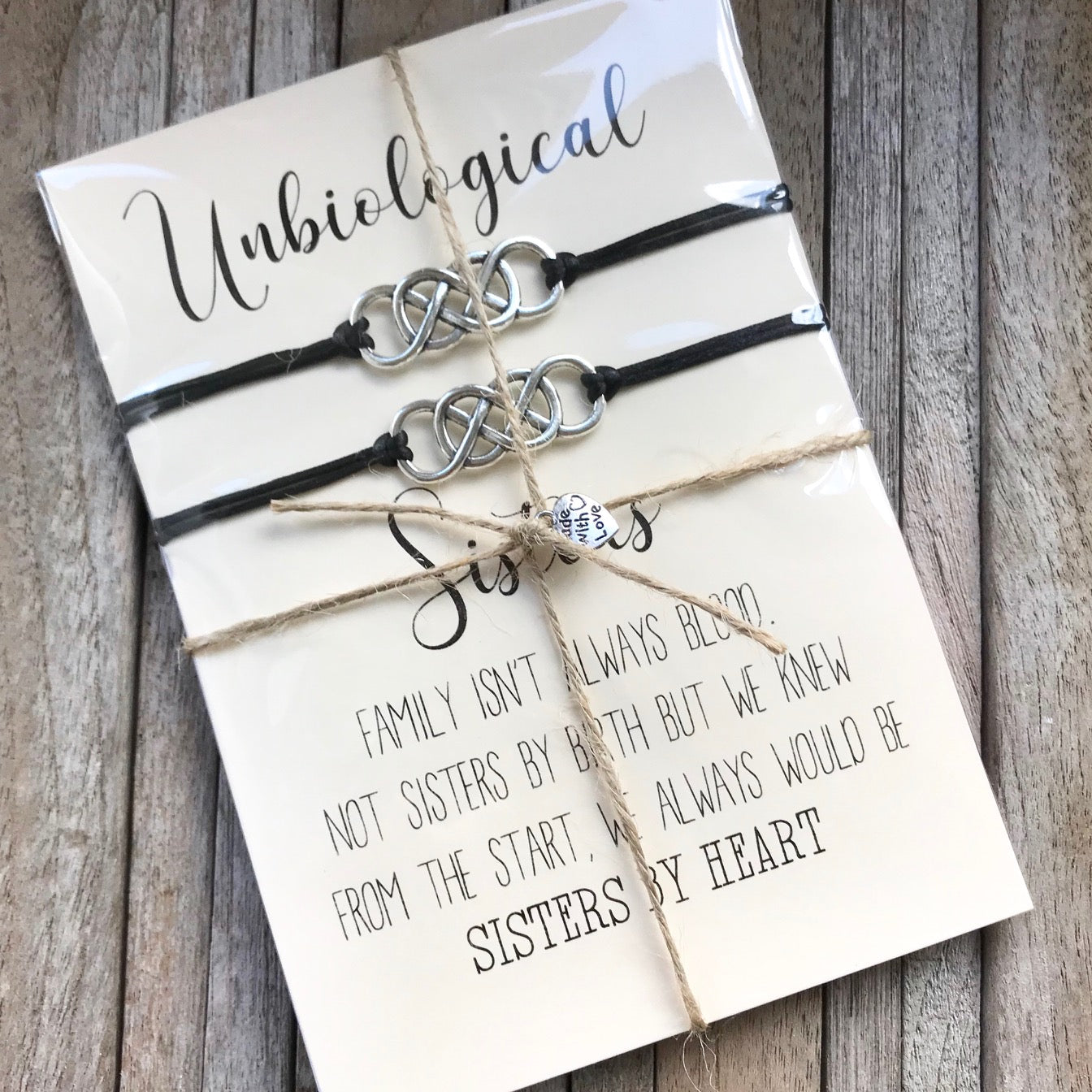 Unbiological sister infinity bracelet set