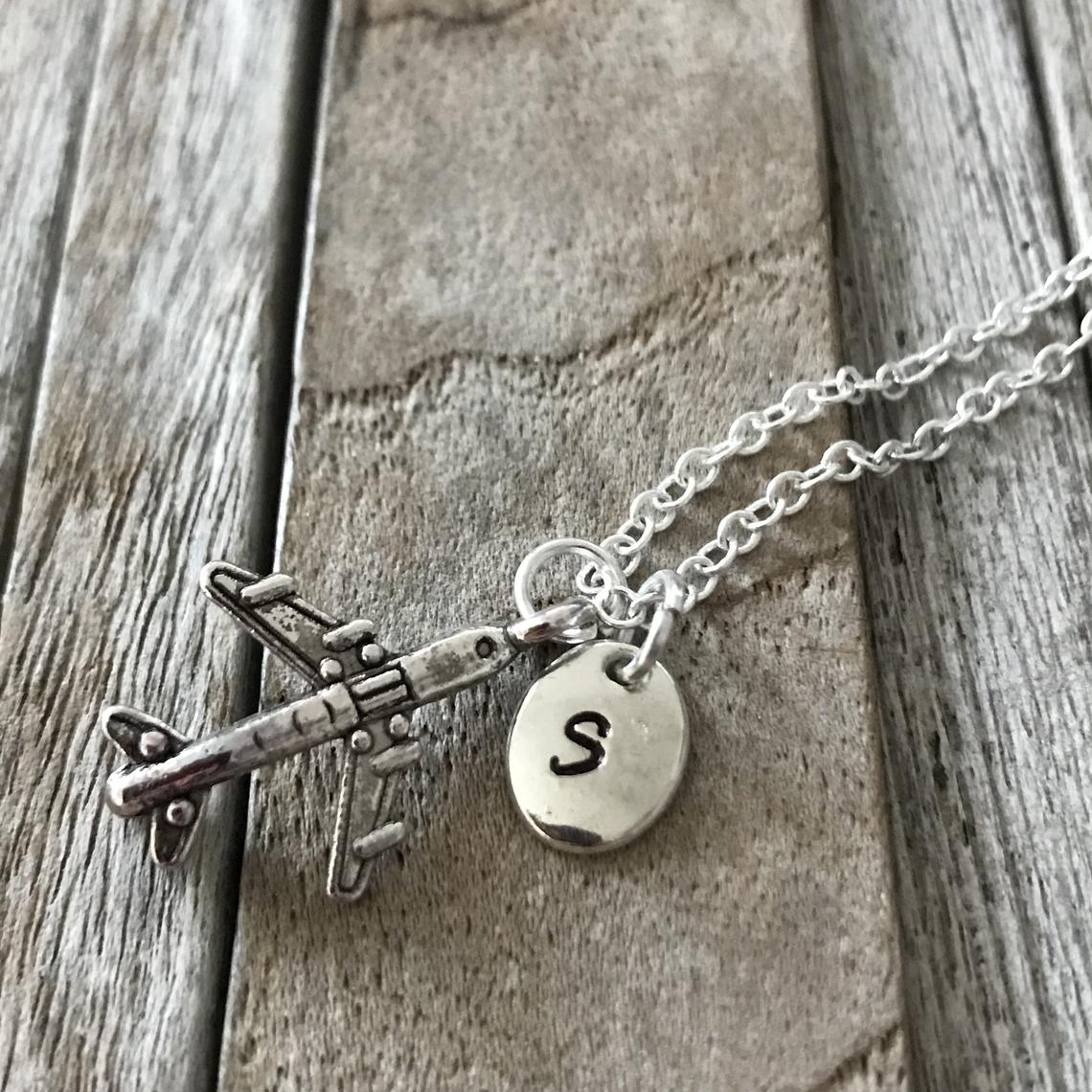 Customized Airplane necklace, Airplane charm, Airplane jewelry, Plane necklace