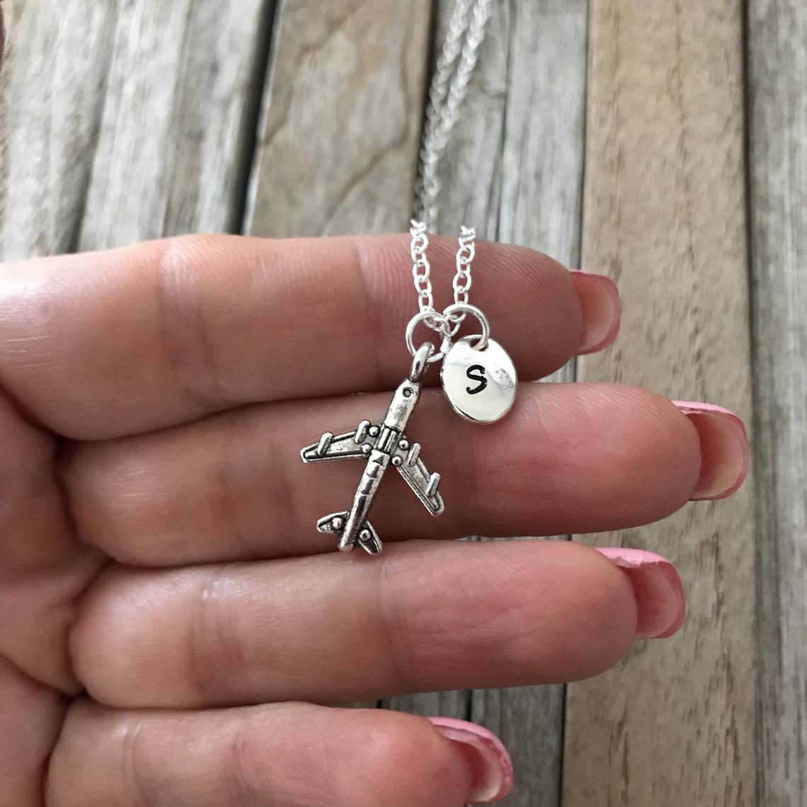 Customized Airplane necklace, Airplane charm, Airplane jewelry, Plane necklace