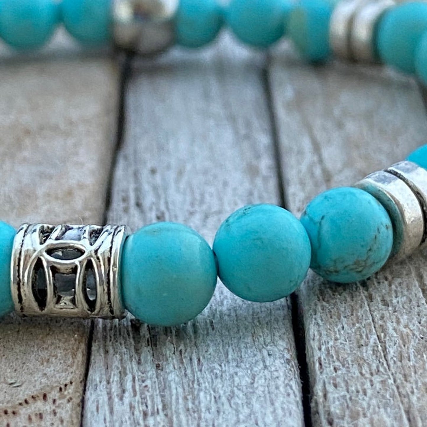 Turquoise Beaded Bracelet, Beaded Stretch Bracelet, Gemstone Bracelet, Boyfriend Gift, Christmas Gift, Mens Bracelet, Mens jewelry