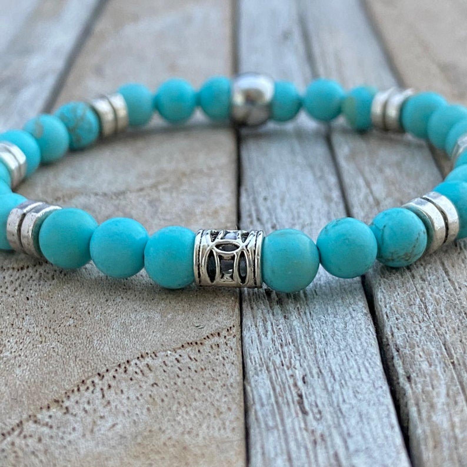 Turquoise Beaded Bracelet, Beaded Stretch Bracelet, Gemstone