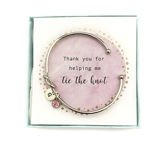 Personalized Bridesmaid Bracelet, Love Knot Bracelets Bridesmaids, Knot Bracelet with Initial Charms, Custom Knot Bangle