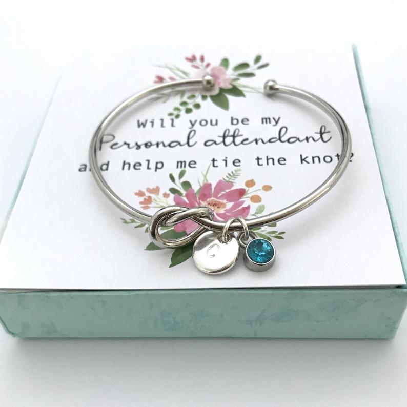 Bruidsfeestgeschenken, gepersonaliseerde persoonlijke begeleider cadeau, persoonlijke begeleider voorstel cadeau, knooparmband, vraag persoonlijke begeleider