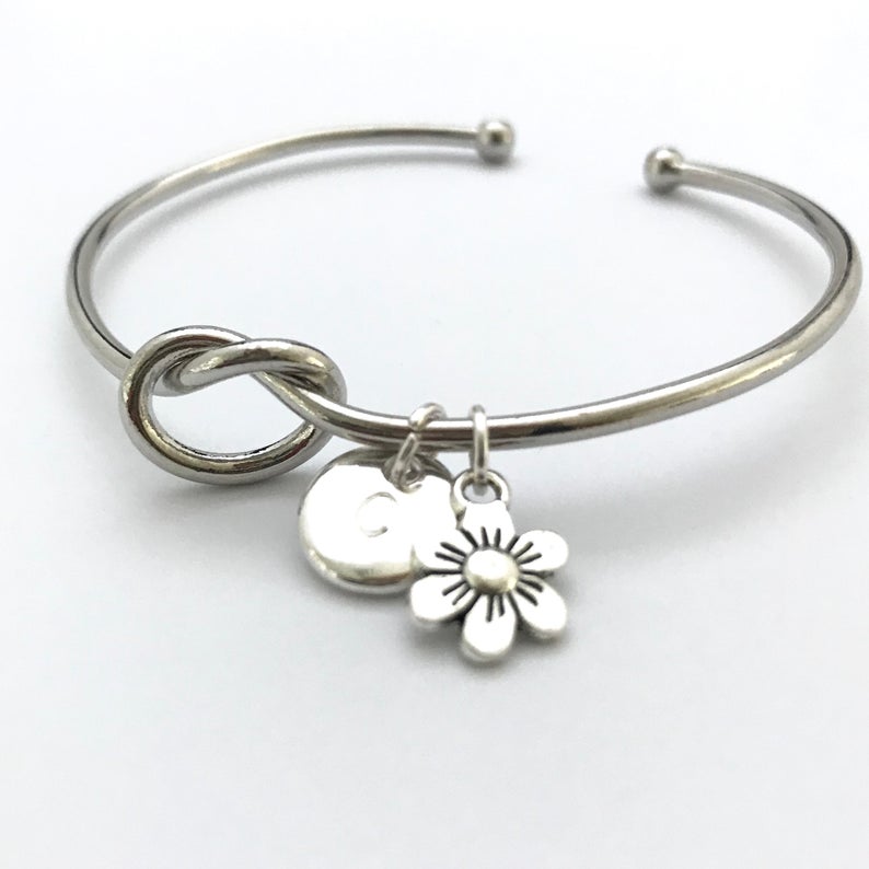 Flower Girl Bracelet, Tie the Knot Bracelet, Personalised Initial Bridesmaid Gift, Bridesmaid Proposal Gift, Knot Bracelet, Flower girl