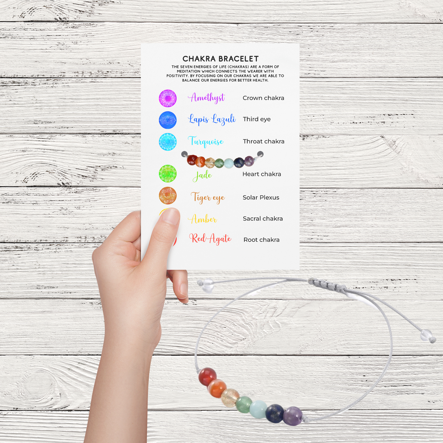 7 Chakra Bracelet with Natural Crystal Healing Stones, Energy Anxiety bracelet, Crystal Healing Jewelry, Mandala Yoga bracelet Meditation