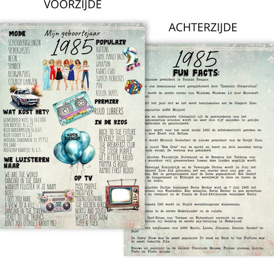 Verjaardagskaart 40 jaar, Wenskaart verjaardag, Mijn Geboortejaar 1985 Fun Facts, Maat A5 XL Extra grote kaart inclusief envelop