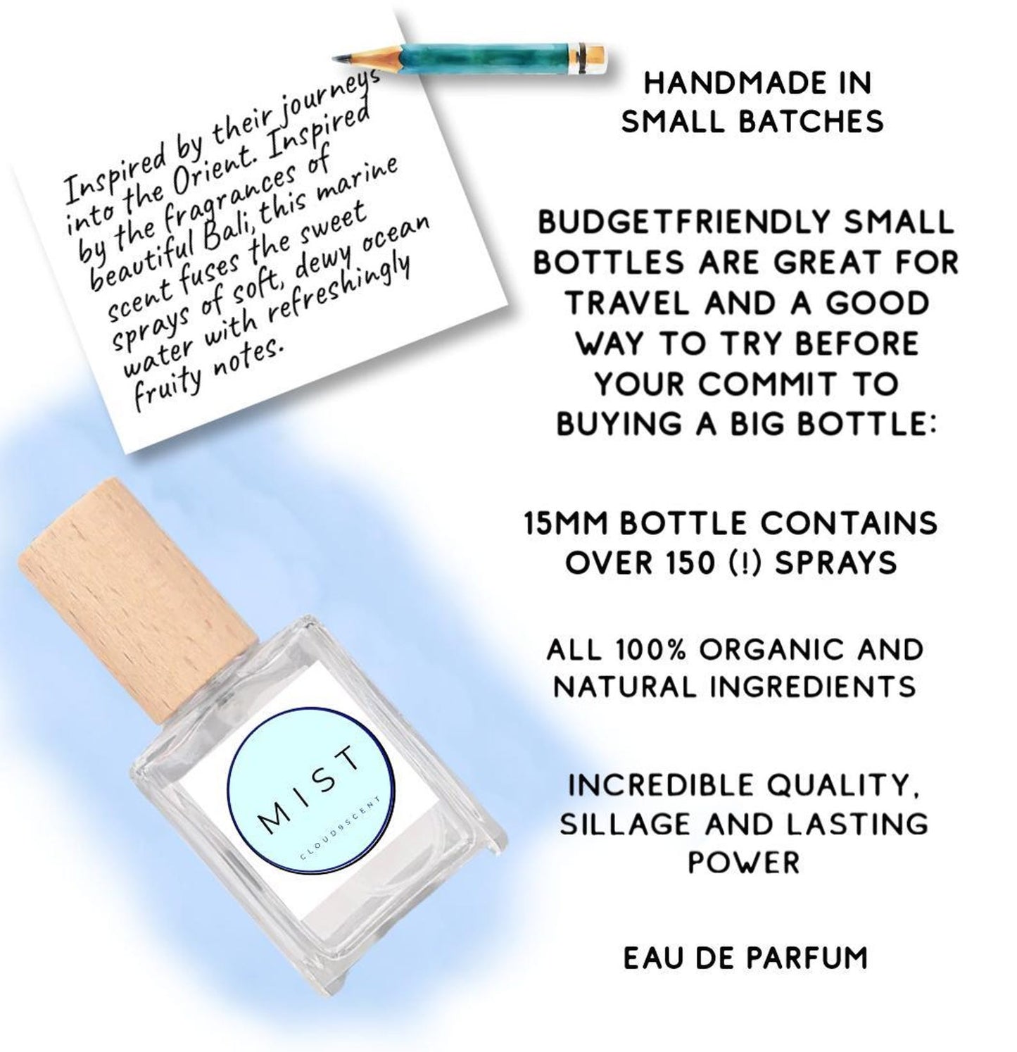 Mist Inspired Fragrance Handcrafted Coastal Perfume: Seawater scent, Musk & Lily of the Valley