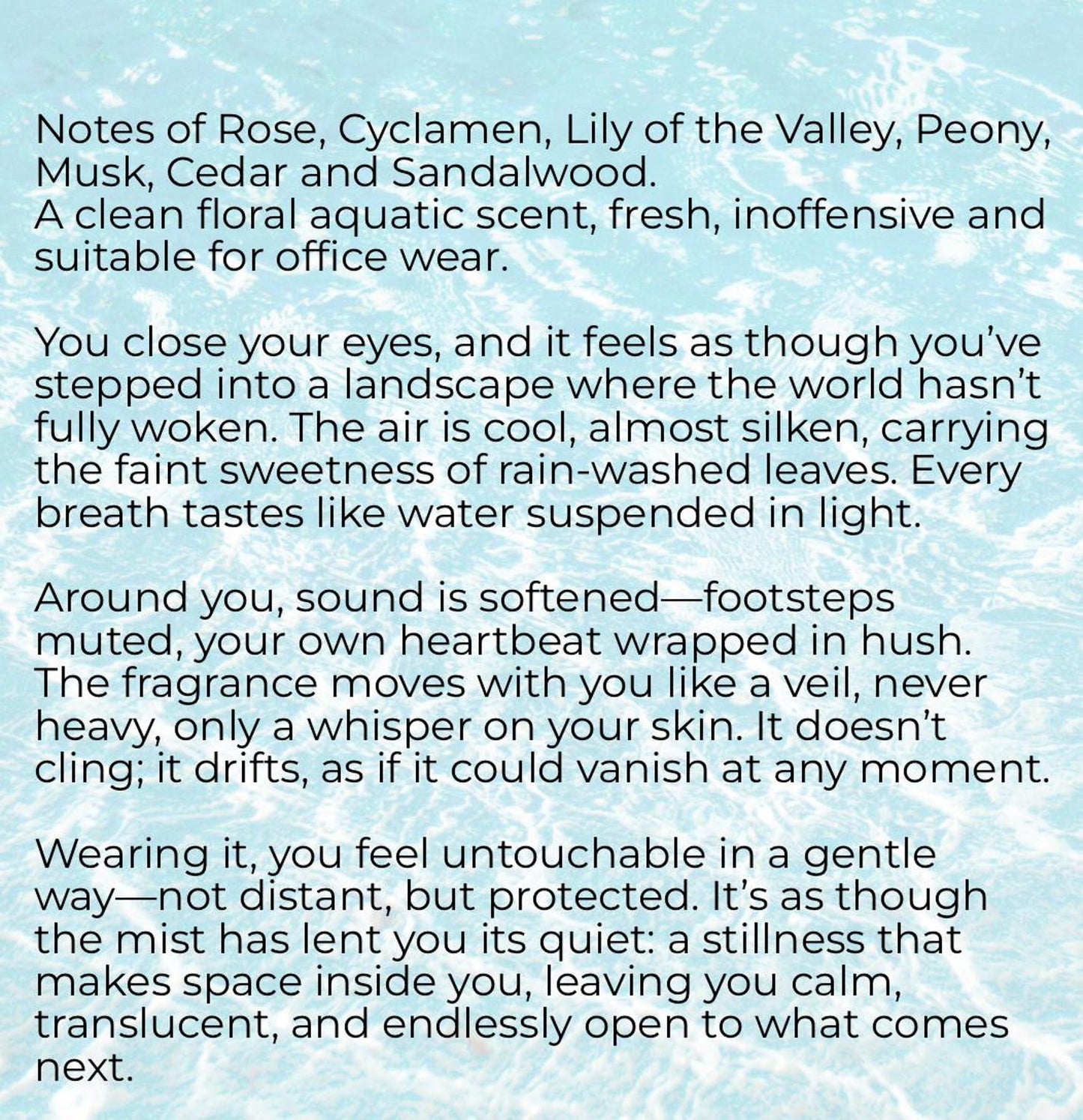 Mist Inspired Fragrance Handcrafted Coastal Perfume: Seawater scent, Musk & Lily of the Valley