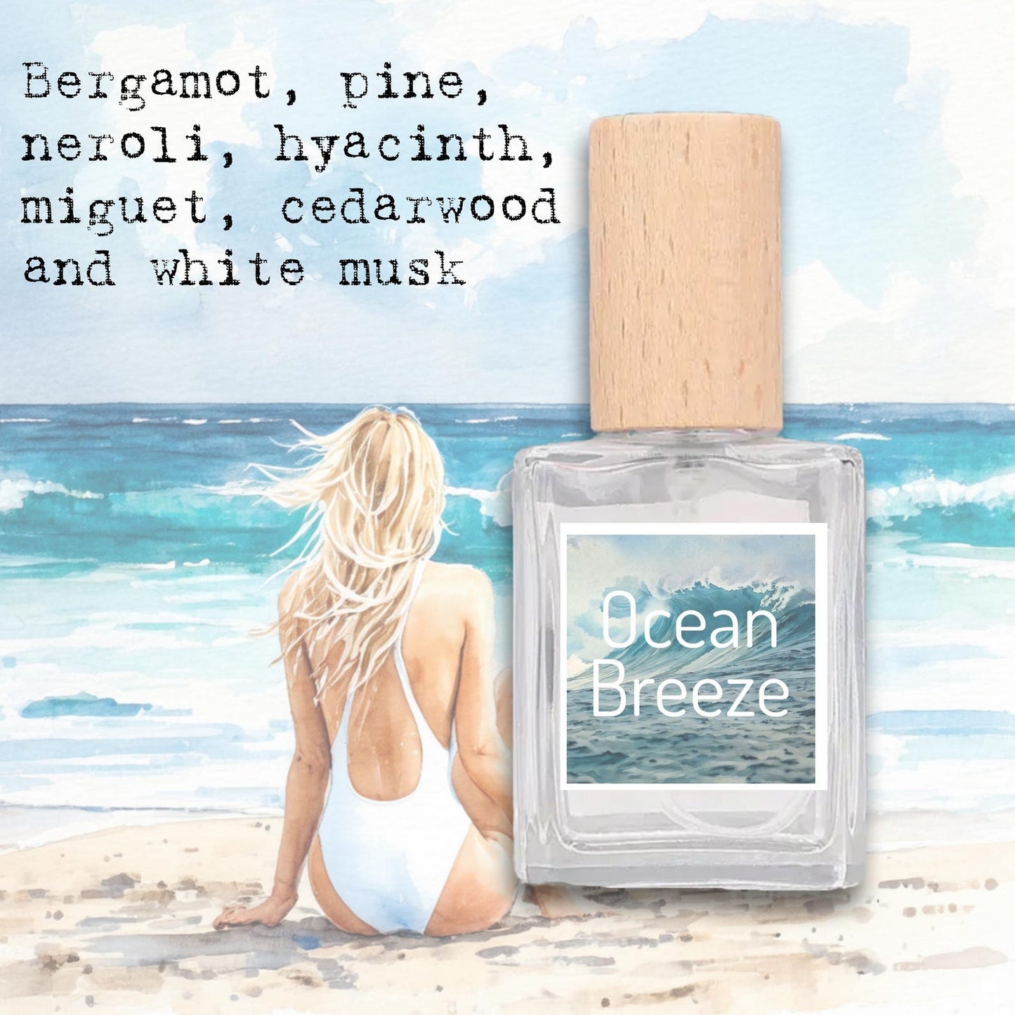 Ocean Breeze Perfume | Handcrafted Aquatic Fragrance with Bergamot, Neroli, Hyacinth, Cedarwood & Musk | Fresh Aquatic Scent