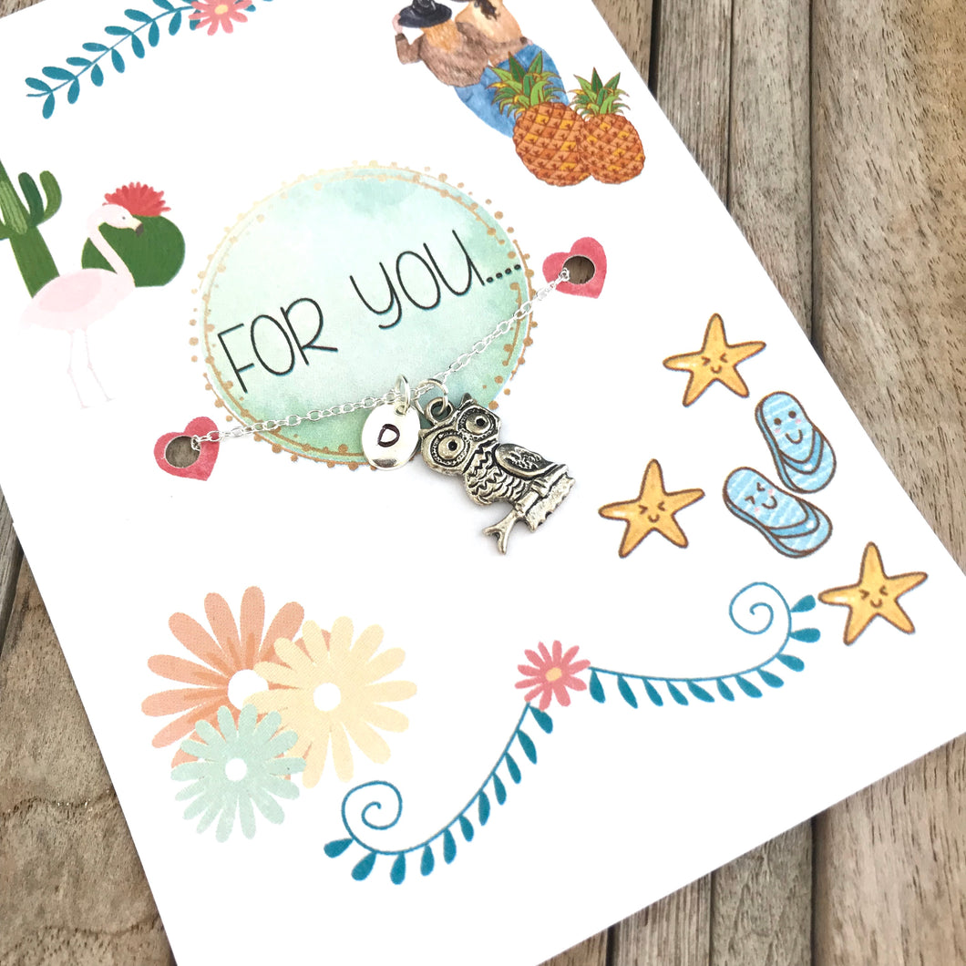 Personalized Owl necklace, Owl jeweller with monogram charm