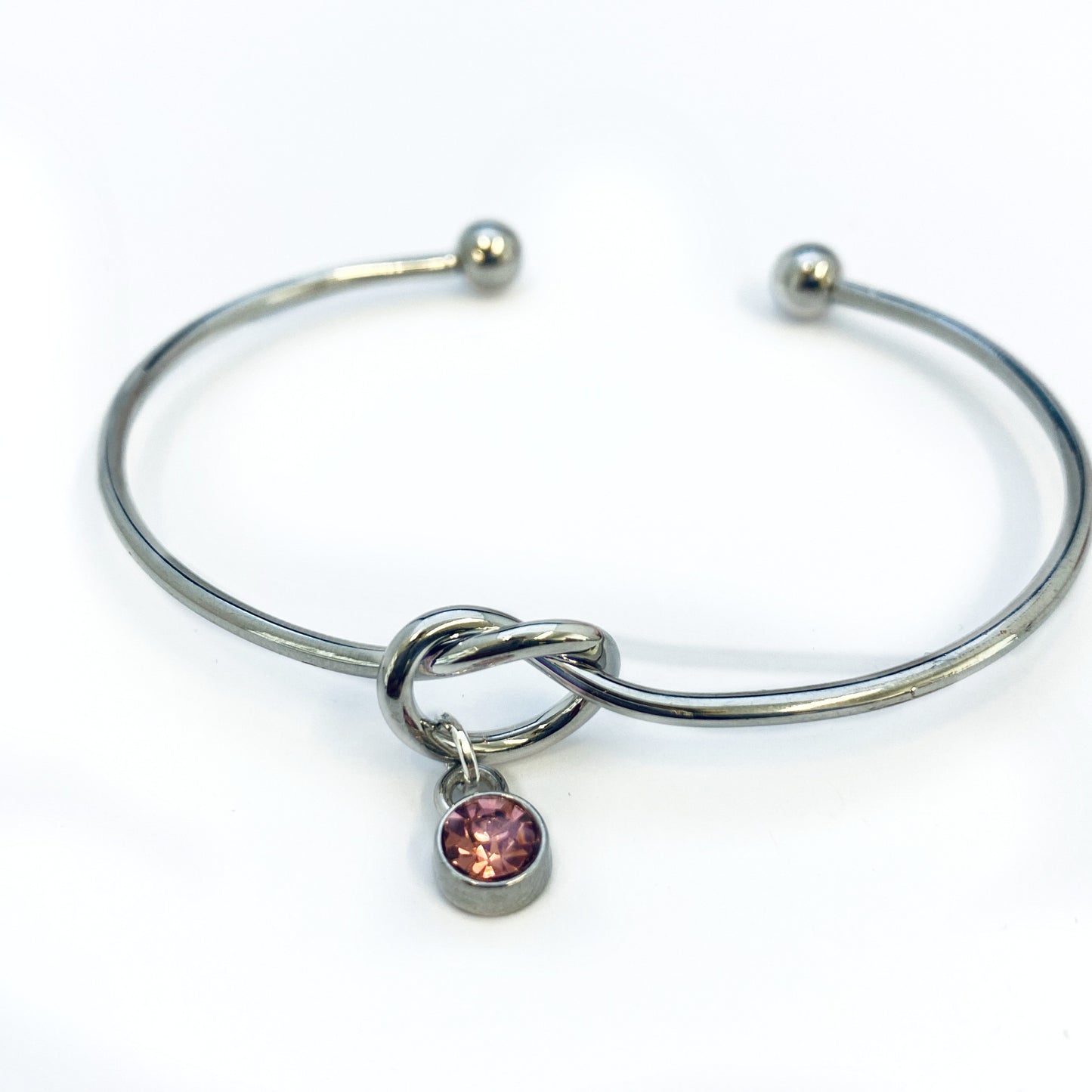 Birthstone Bracelet, October Bracelet Gift, Love Knot, Personalized Bridesmaid Gift, Tourmaline charm, Bridesmaid Bracelet, Silver Knot
