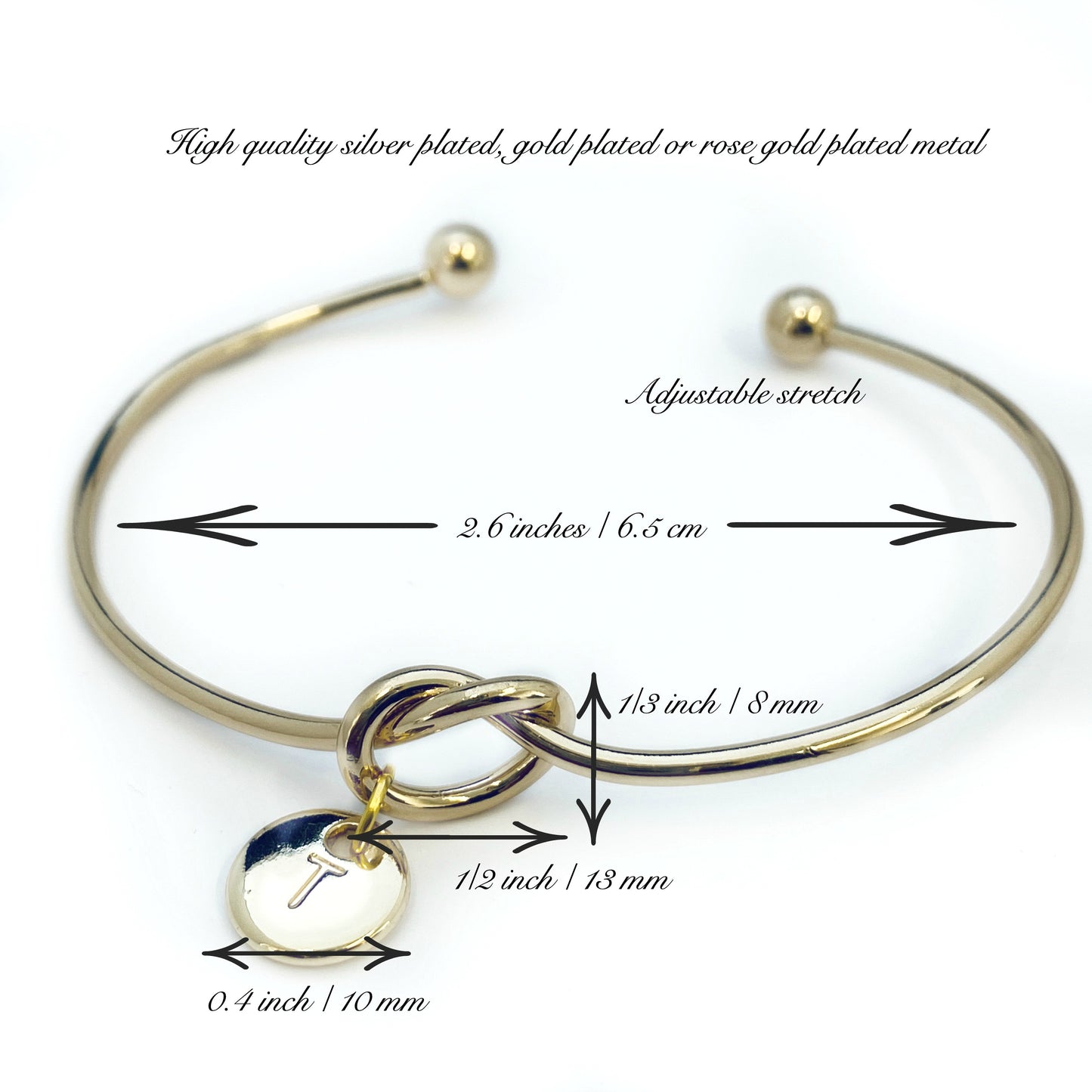 Personalized Bridesmaid Bracelet, Love Knot Bracelets Bridesmaids, Knot Bracelet with Initial Charms, Custom Knot Bangle