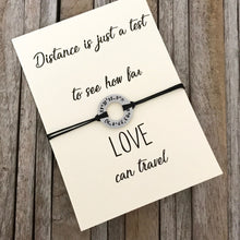 Distance Location bracelet on keepsake quote card
