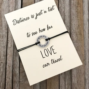 Distance Location bracelet on keepsake quote card