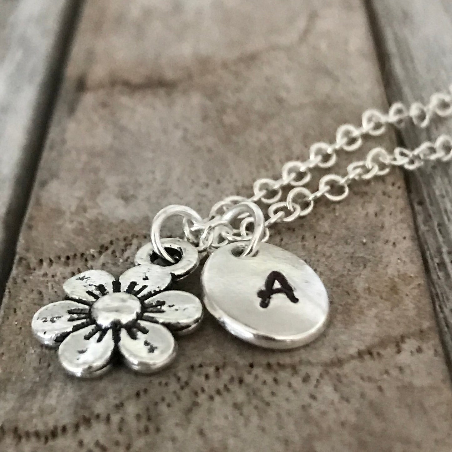 Personalised flower necklace, Personalized gift, Flower girl necklace with monogram necklace