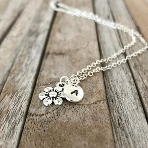 Personalised flower necklace, Personalized gift, Flower girl necklace with monogram necklace