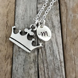 Customized crown necklace, Crown jewelry, Silver crown princess necklaces with initial charm