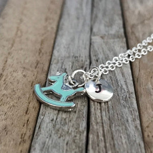 Rocking horse necklace with custom initial charm