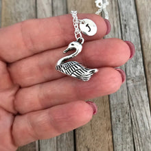 Personalized silver swan necklace with initial charm