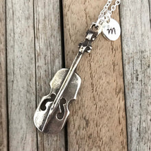 Personalized silver violin necklace, Music jewellery with initial charm