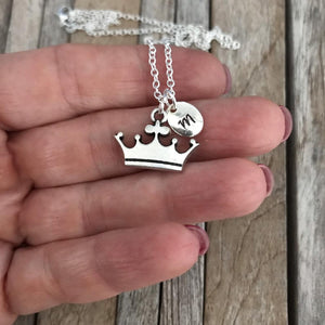 Customized crown necklace, Crown jewelry, Silver crown princess necklaces with initial charm