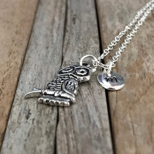 Personalized Owl necklace, Owl jeweller with monogram charm