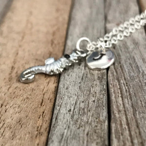 See horse necklace with hand stamped initial charm