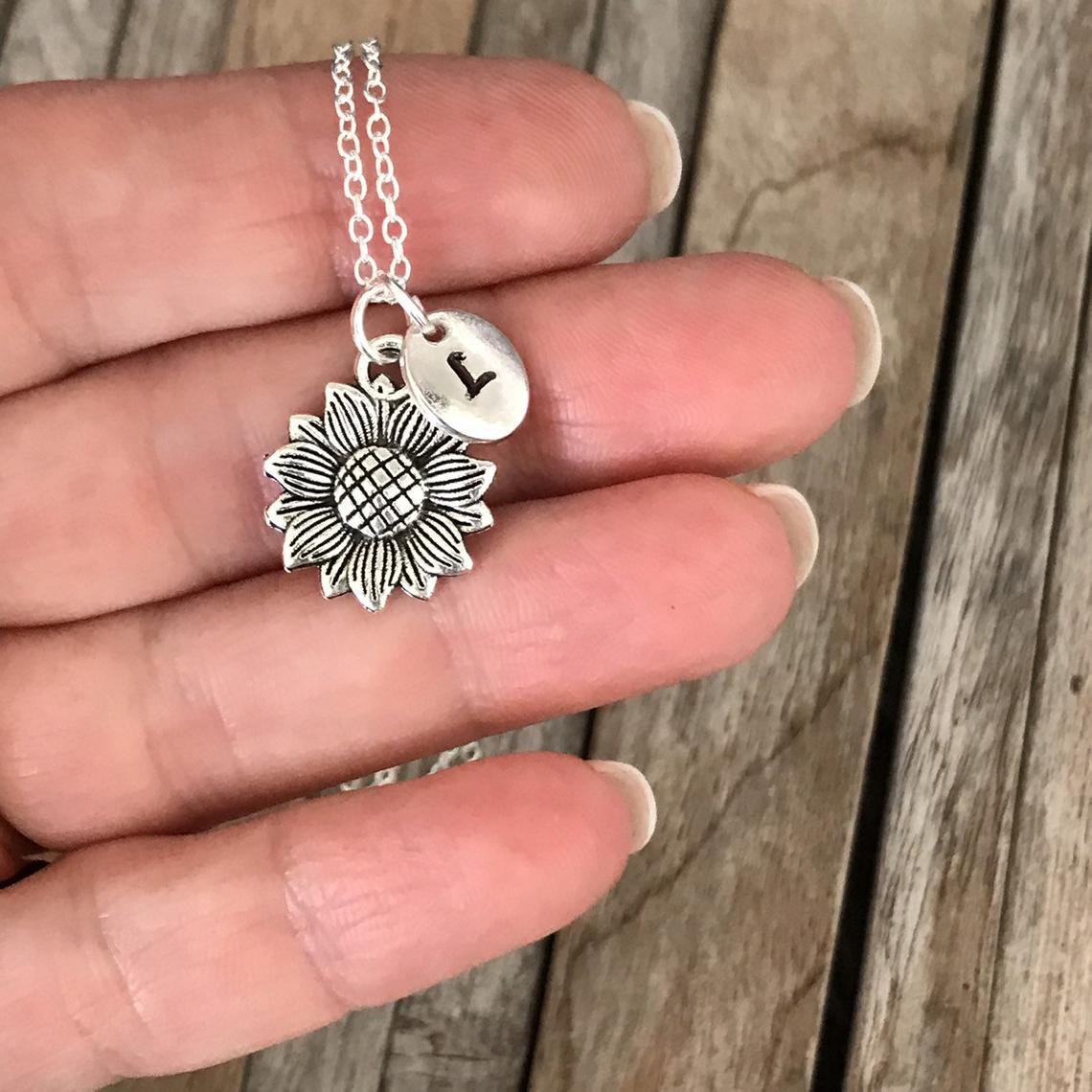Personalized sunflower necklace