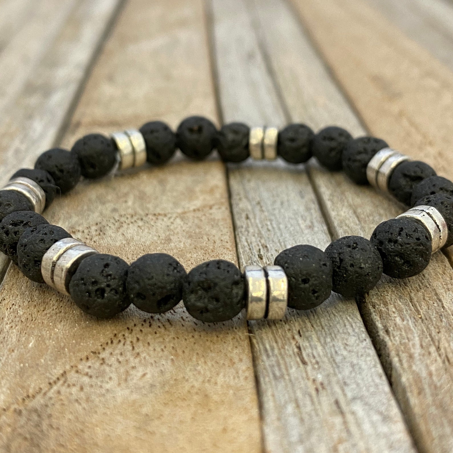 Black Lava for Men - Black Onyx, Lava Stone & Sterling Silver Beaded  Bracelet - Megberry Jewellery