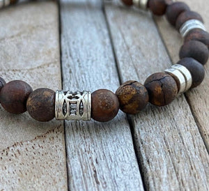 Brown Natural Gemstone Bracelet Gift, Beaded Stretch Bracelet, Boyfriend Bracelet, Gift for Boyfriend, Mens Bracelet, Mens jewellery