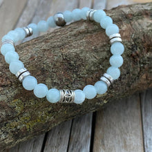 Light blue Jade Gemstone Bracelet, Beaded Stretch Bracelet, Gemstone Bracelet, Boyfriend Christmas Gift, Mens Bracelet, Mens jewelry