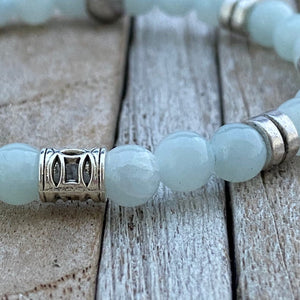 Light blue Jade Gemstone Bracelet, Beaded Stretch Bracelet, Gemstone Bracelet, Boyfriend Christmas Gift, Mens Bracelet, Mens jewelry