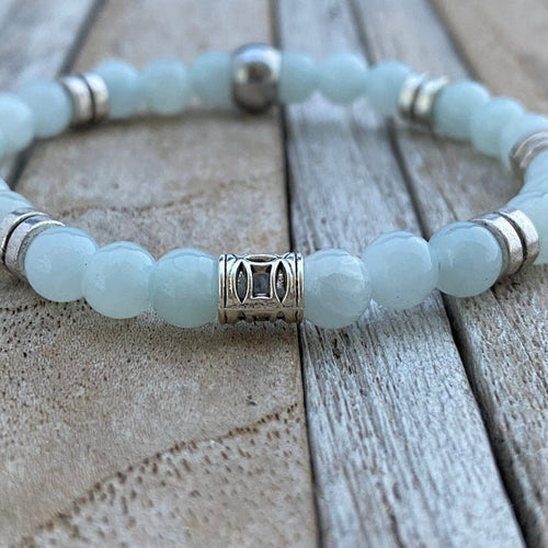 Light blue Jade Gemstone Bracelet, Beaded Stretch Bracelet, Gemstone Bracelet, Boyfriend Christmas Gift, Mens Bracelet, Mens jewelry