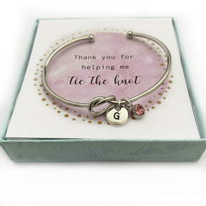Personalized Bridesmaid Bracelet, Love Knot Bracelets Bridesmaids, Knot Bracelet with Initial Charms, Custom Knot Bangle