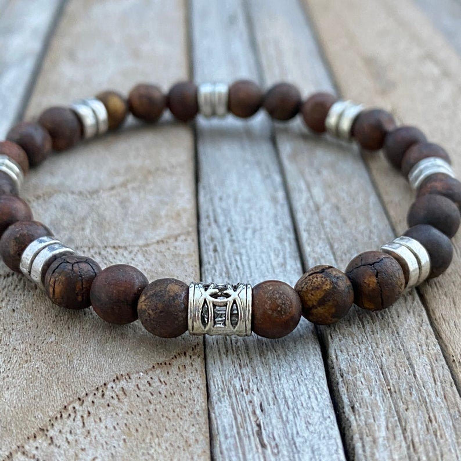 8 mm Brown Banded Agate Gemstone Bracelet Gift for Her & Him Mens Beaded Bracelet  Gift, Fathers Day Gift, Boyfriend Gift, Best Friend Gifts