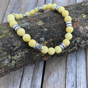 Yellow Jade Gemstone Bracelet, Beaded Stretch Bracelet, Boyfriend Bracelet, Boyfriend Christmas Gift, Mens Bracelet, Mens jewelry