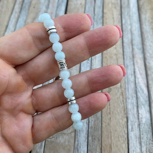 Light blue Jade Gemstone Bracelet, Beaded Stretch Bracelet, Gemstone Bracelet, Boyfriend Christmas Gift, Mens Bracelet, Mens jewelry