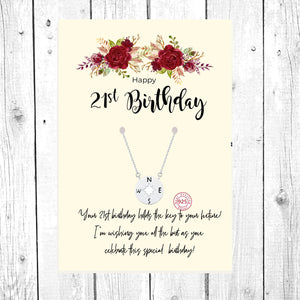 Silver Compass Necklace, Confirmation Necklace: 21st Birthday Gift Necklace: Birthday Gift, Jewelry Gift For Her, Sterling Silver Compass Necklace, 21 birthday card, Compass Gift
